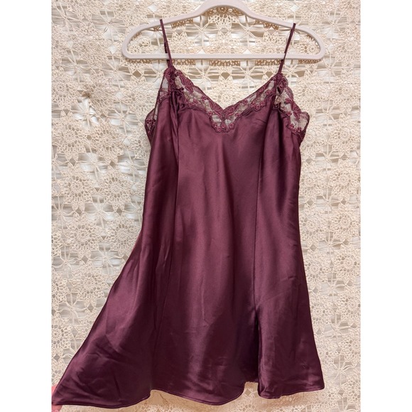 Victoria's Secret Other - Victoria's Secret Burgundy Satin Lace Slip Chemise Nightgown‎ M
